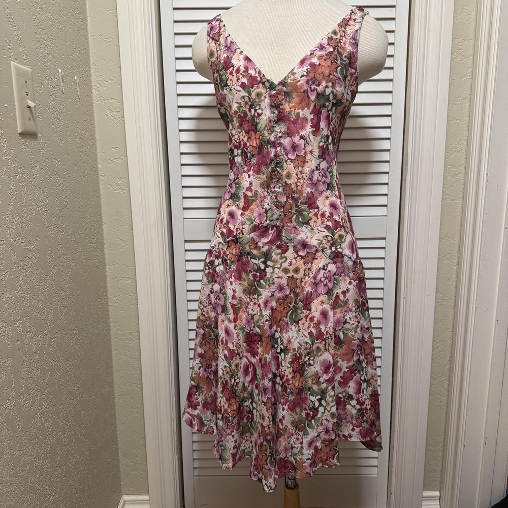 Lily Dress Womens Small Pink Floral Sleeveless V Neck Fit Flare Button Up Boho